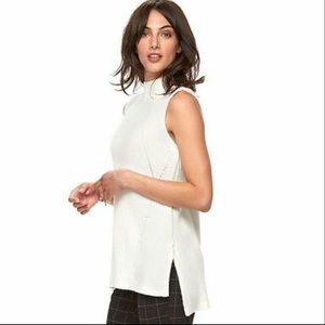Elle White Sleeveless Cozy Turtleneck Sweater